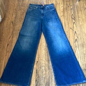 7 for all mankind wide leg flare trouser jeans mid blue denim wash size 26